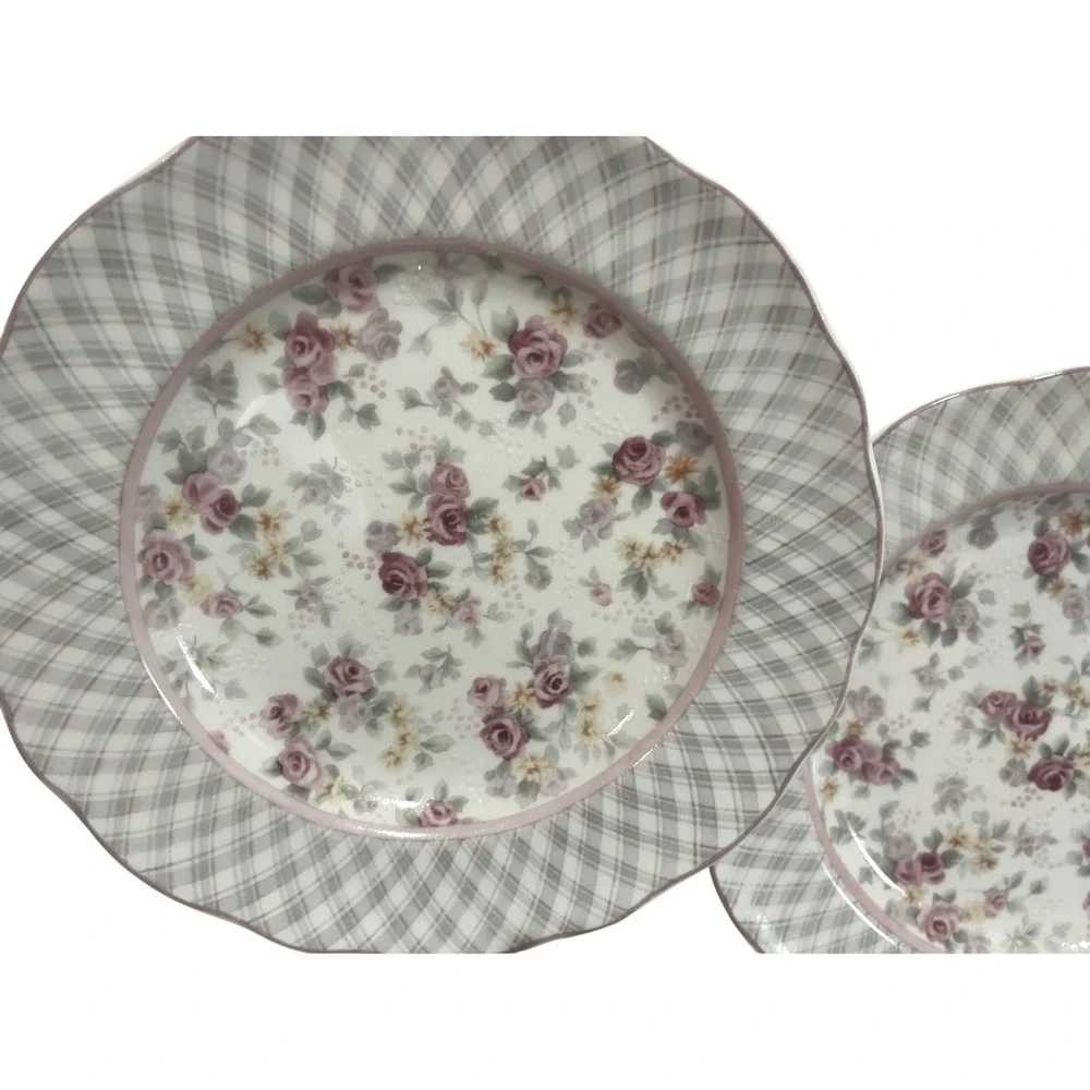 Jessica McClintock Westbury Court Clarise Dinner Plates Floral Plaid Set of 2